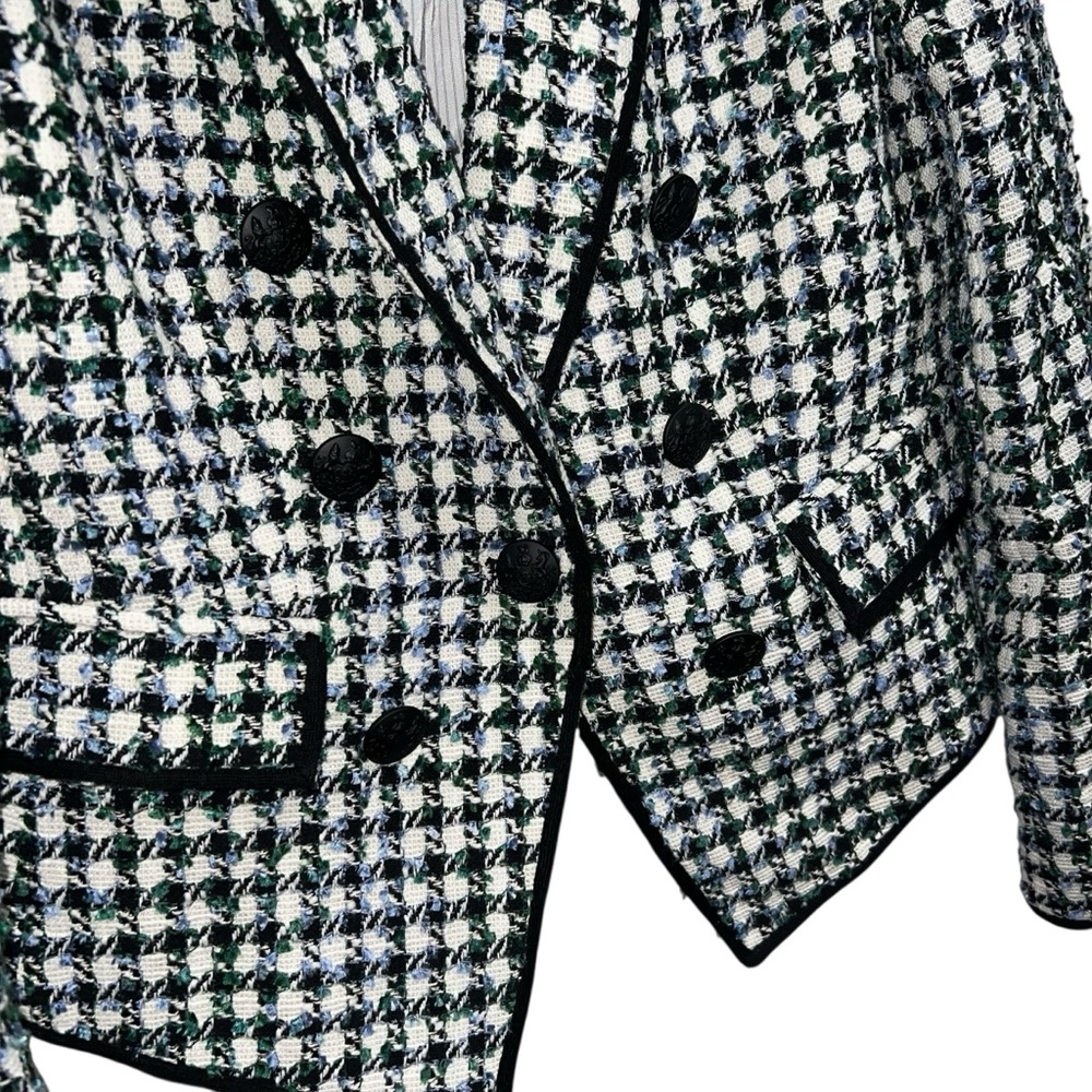 Veronica Beard Diego Double Breasted Dickey Blazer Blue/Pinegrove Multi Tweed - Picture 6 of 11